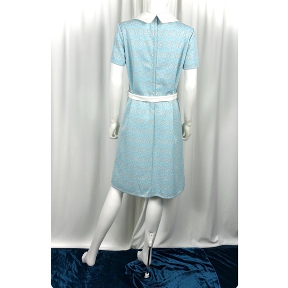 Vintage 1960’s 1970’s Sears Collared Shirt Dress in Soft Baby Blue + Grey - S/M - Picture 9 of 10
